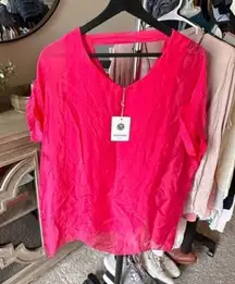 Sugar Babe NWT Hot Pink Sheer Blouse Short Sleeve Women’s Size Small