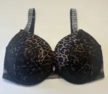 Victoria's Secret Very Sexy Pushup Leopard Print Size 34DDD Lace Shine Strap