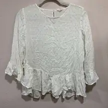Melrose & Market Nordstrom white ruffle blouse romantic embroidered details Medi