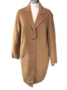 J Jill Womens Size S Fleece Overcoat Jacket Camel Fuzzy Teddy Peacoat Mid Length