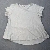 Umgee Short Sleeve Cut Off Tee Shirt Women's Large Linen Blend High Low Top