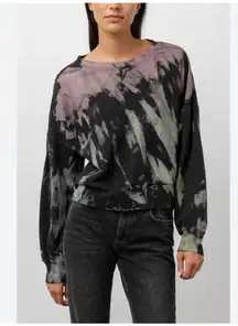 Rails Marlo Sweatshirt Womens Small Black Rainbow Tie Dye Zipper Cuff Pullover