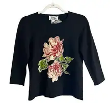 Bob Mackie Studio Applique Rose Floral Vintage Sweater Sz S