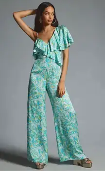 NWT Anthropologie Corey Lynn Calter Ruffle Wide Leg Jumpsuit Size M