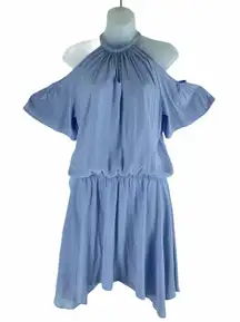 Ramy Brook Eileen Cold Shoulder Satin Mini Dress Light Blue Size S