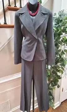 Bandolino Women Gray Polyester Single Breasted Blazer & Pant 2 Pcs Suit Size 6