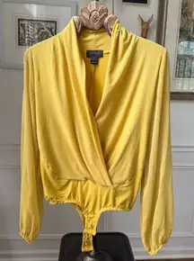 Garcia Marigold Yellow Mixed Material Plunging Shawl Neck Bodysuit M