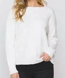 Velvet Heart Womens White Boat Neck Pullover Long Sleeve Sweater