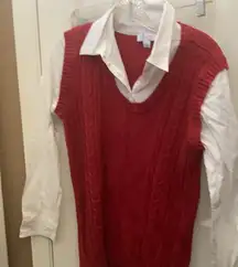 FINAL MARKDOWN Denim&Co. Cable Knit Sweater Vest with White attached Shirt small