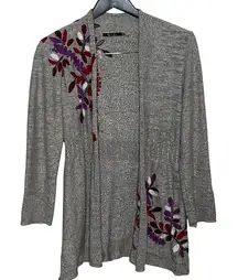 Nic + Zoe‎ Embroidered Cardigan Petite Medium Boho Floral Open Front Sweater EUC