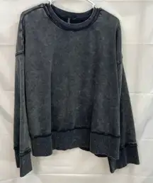 Divided H&M women's gray soft fleece lined oversized wide sleeve crewneck shirt