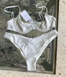 WeWoreWhat Bikini Vintage Bra Delilah Shimmer Sparkly Solid Glitter Silver M NWT