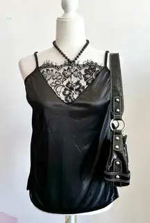 Black Lace Trim Tank Top Fairy Grunge Y2K 2000s Gothic Coquette Small