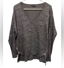 Express Women’s Medium Gray Sweater with Zipper Accents