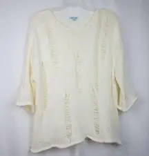 She & Sky ivory knitted pullover distressed sweater