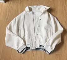 NWT White Bomber Jacket Minimalist Varsity Style