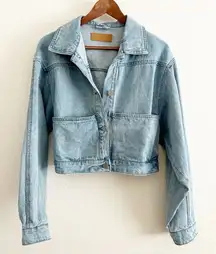 Blank NYC Cropped Demin Trucker Jacket Elastic Waist  M