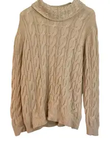 L.L. Bean wool ivory cableknit turtleneck sweater xl petite