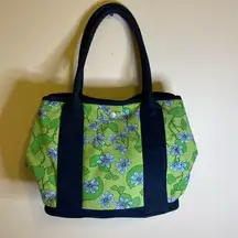 J.Crew  Canvas navy blue & green floral tote handbag