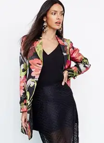 Trina Turk  Jacquard Floral Print Mid Length Jacket Multicolor 4 Small