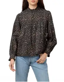 Rails Leopard Print Long Sleeve Blouse High Neck Casual Top