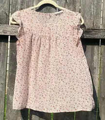 MOD Boutique Floral Beige Sheer Ruffle Blouse | S