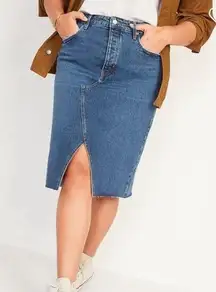 NWT  Midi Denim Skirt Higher High Rise - Secret Slim Pockets - Size 18