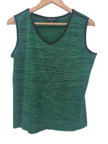 Ming Wang Green Black Heathered Knit V Neck Sleeveless Top Women Size Large