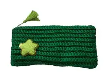 Green Knitted Pouch with Star Accent