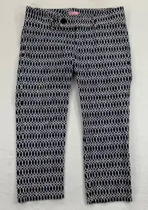 Lilly Pulitzer Womens Cropped Pants Size 12 Blue White Print Stretch
