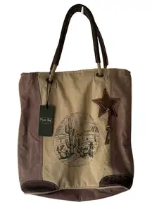 NWT Myra Bag Desert Cactus Print Canvas Leather Tote Bag Western