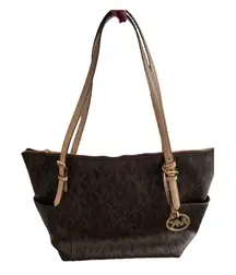 Michael Kors signature Jet Set East West Top Zip Tote Monogram Brown MK Print