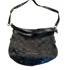 Coach Signature Zoe Purse Black Grey Monogram Jacquard Logo Hobo Hand Bag F14709