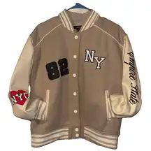 NWT Forever 21 NY Varsity Jacket in Beige Cream Small Unisex