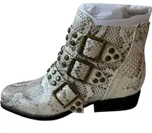 Zodiac  Boots Adele Snakeskin Cream Gray Ankle Boot Studs Buckles Women's Size 6M