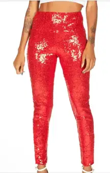 Tipsy Elves Sequin High Waisted Leggings - Red - XL