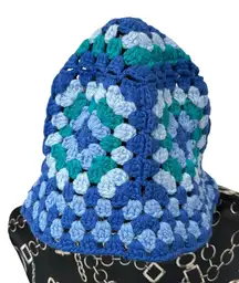 Aqua Crochet Granny Square Bucket‎ Hat Blue Multicolor Festival Boho