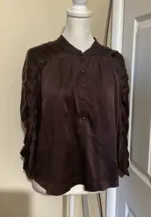 DIANE VON FURSTENBERG Silk Blend Dolman Sleeve Blouse Brown Size 14