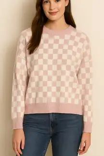 T Tahari Size Medium Pink and White Checker Print Sweater New With Tags