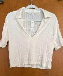 Go Fashion London Cream Cropped Collared Shirt L