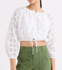 JCrew‎ Long-sleeve linen-blend cropped top in eyelet