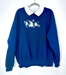 Vintage Grannycore Grandma Sweater Snowman Embroidered Collared Top Stitch‎ 3XL