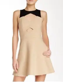 NWT  Page Fit & Flare Mini Cut Out Tuxedo Dress Camel Black A-Line 10