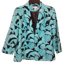 kim rogers Linen Paisley Blazer Jacket Black Blue Medium