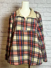 Entro Plaid Sherpa Fleece Pullover Snap Collar Women's Size XL