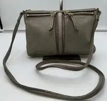 Fossil Glitter Suede Crossbody Bag Shimmer Taupe Gold Tone Zip Pockets
