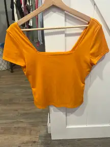 orange square neck top