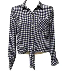 Rails blue/white gingham checked blouse with tie at waist sz M