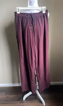 maroon wide leg draw string pants | large