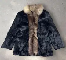 Vintage Rabbit Fur Jacket Fox Fur Collar Coat Silky Soft Glamour Luxury Sz M